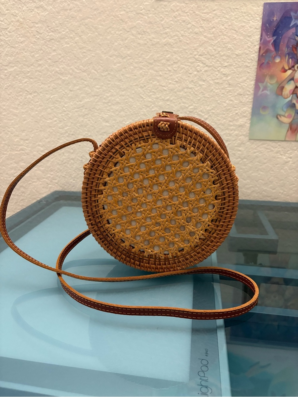 Round Woven Crossbody Bag in Tan